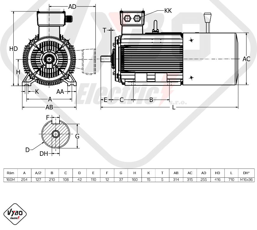 rozmerový výkres brzdový elektromotor 1LCBR160M1-2
