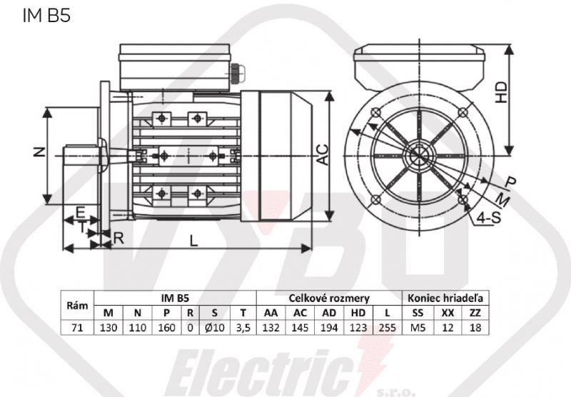 rozmerový výkres jednofázový elektromotor 230V 0,37kw 1ALJ711-2