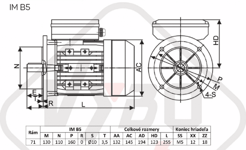 rozmerový výkres jednofázový elektromotor 230V 0,55kw 1ALJ712-2
