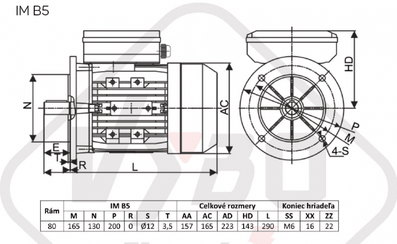 rozmerový výkres jednofázový elektromotor 230V 1,1kw 1ALJ802-2
