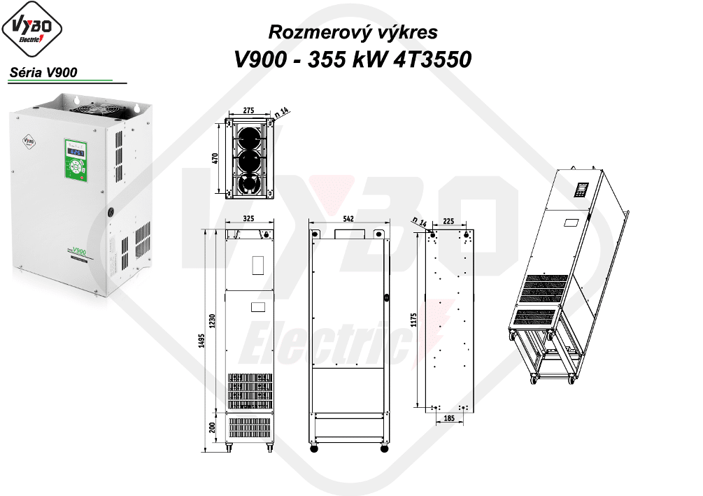 rozmerový výkres frekvenčný menič V900 4T3550